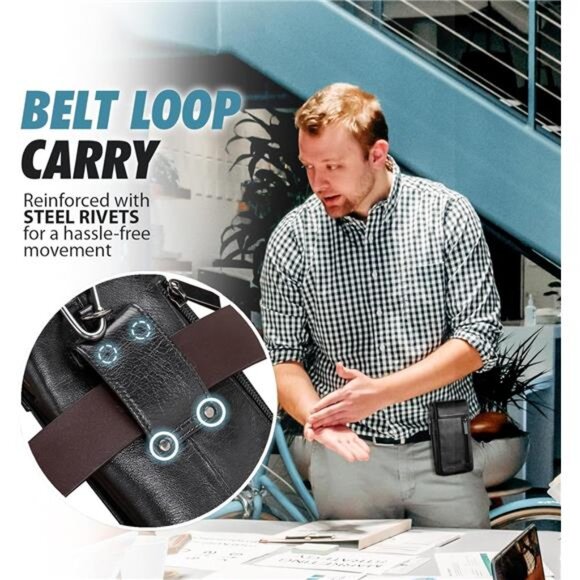 Genuine Leather Cell Phone Holster Fits for iPhone 15Pro Max 14Pro Max 13Pro Max - Picture 4 of 7